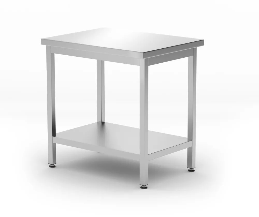 Mesa de Trabalho Central Inox 800x600mm com Prateleira Inferior