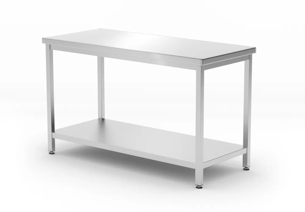 Mesa de Trabalho Central Inox 1200x600mm com Prateleira Inferior