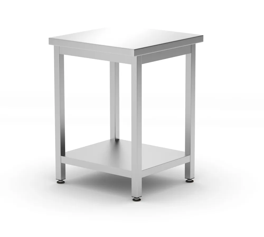 Mesa de Trabalho Central Inox 600x600mm com Prateleira