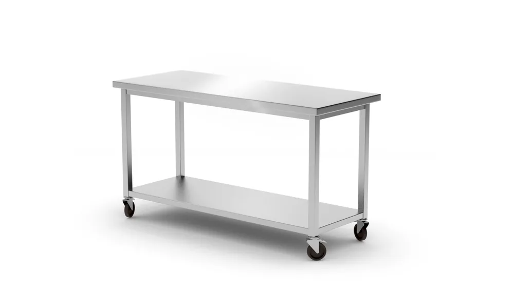 Mesa de Trabalho Inox Móvel 1200x600mm com Prateleira