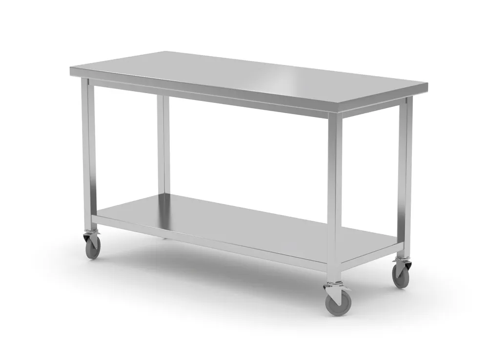 Mesa de Trabalho Inox Móvel 1200x600mm com Prateleira
