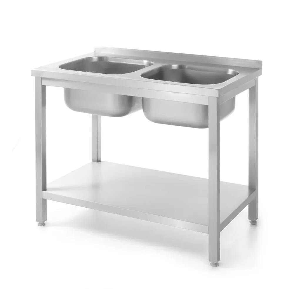 Mesa de Lavagem com 2 Lava-Loiças e Prateleira 1000x600mm