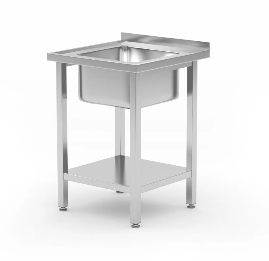 Mesa Lava-Loiças Inox 600x600mm com Prateleira Centrada