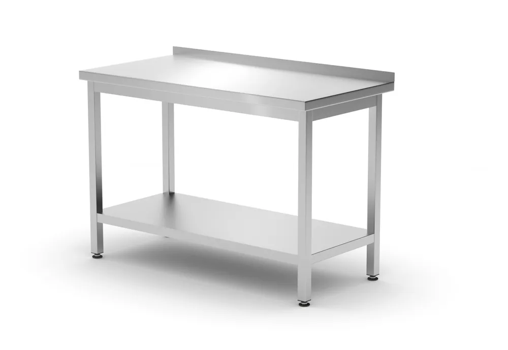 Mesa de Trabalho Inox de Parede 1200x600mm com Prateleira e Alçado