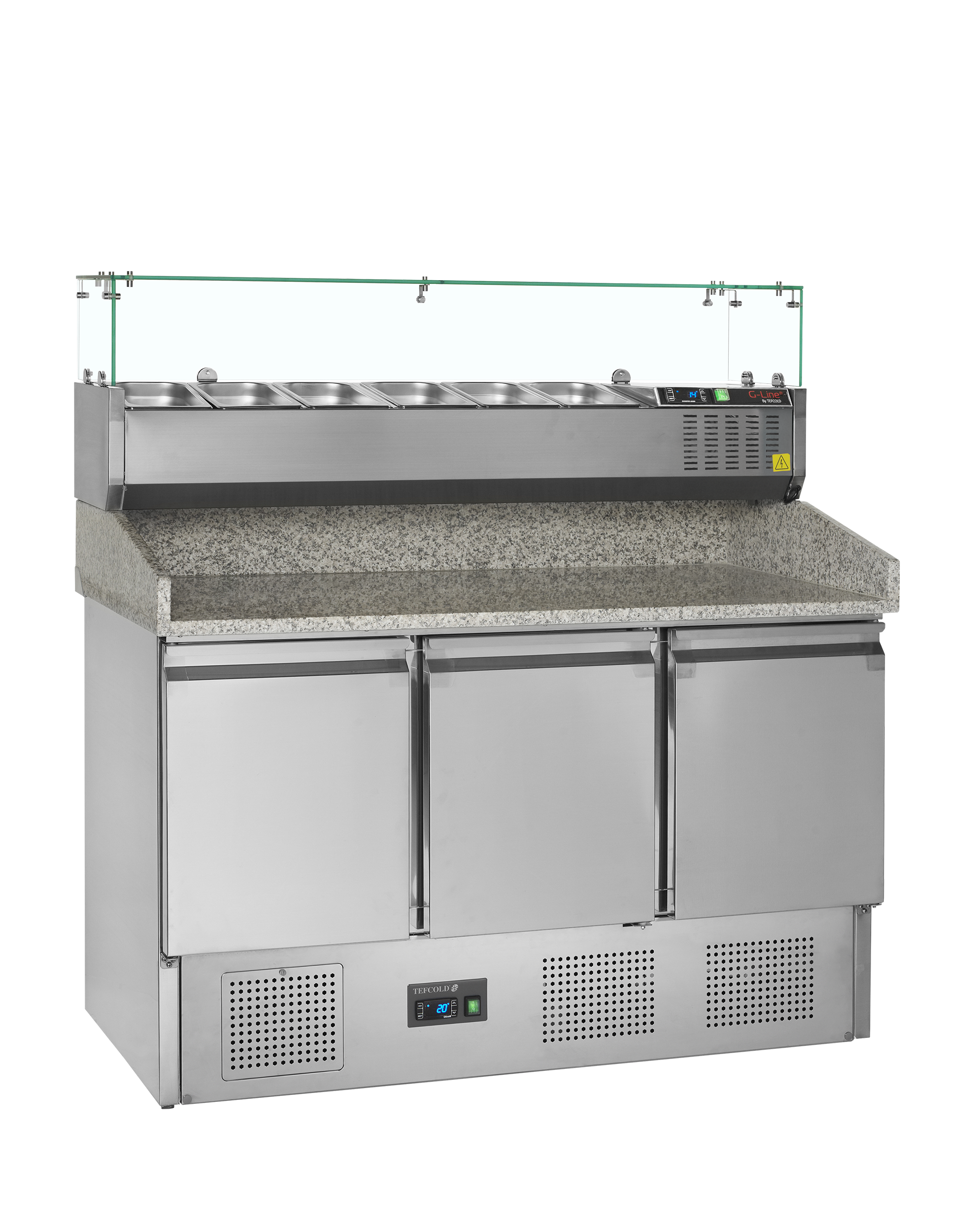 Mesa de Pizza Refrigerada c/ Tampo Granito e Sobrevitrine GN1/4