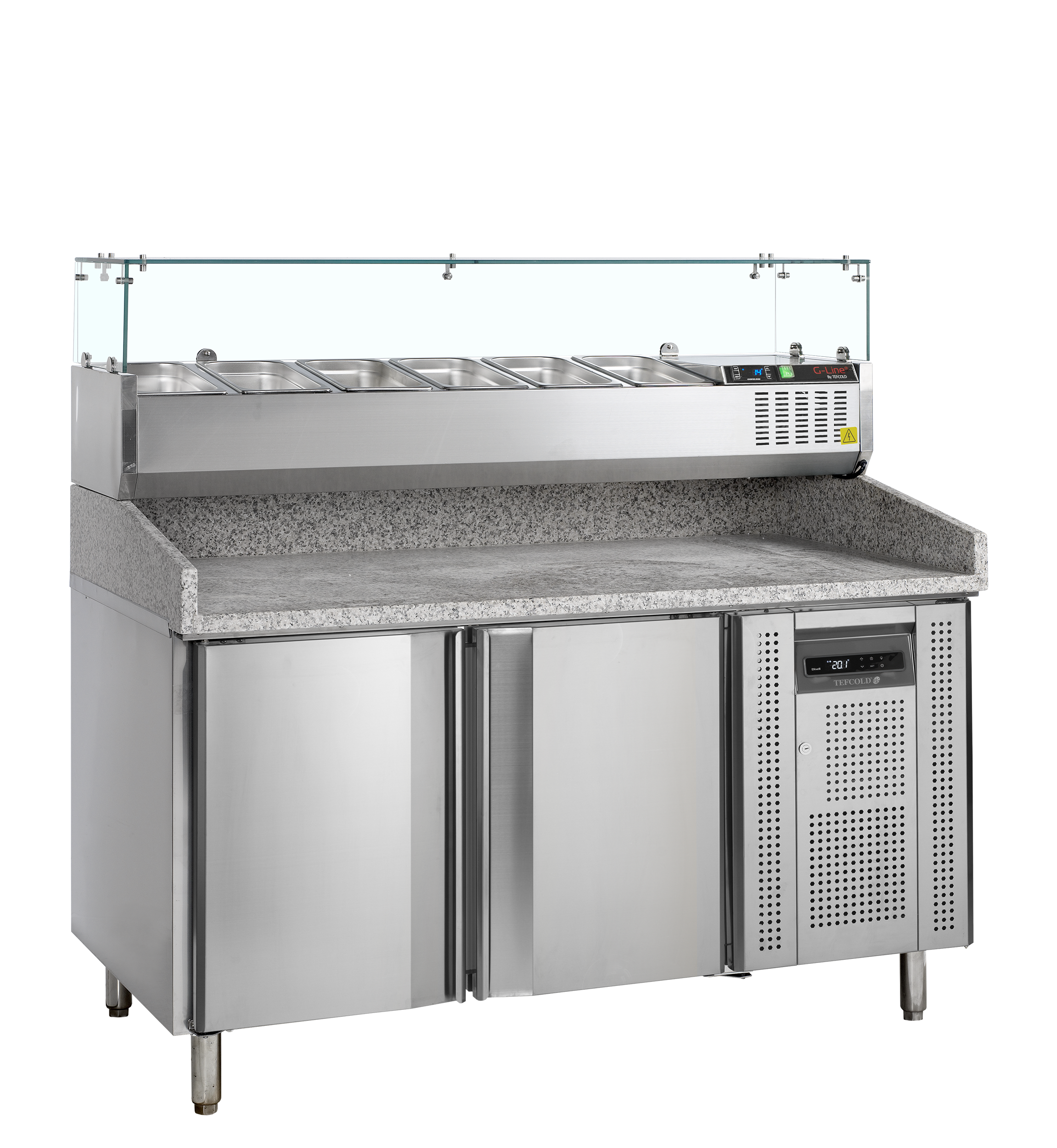 Mesa de Pizza Refrigerada com Tampo Granito e Sobrevitrine GN