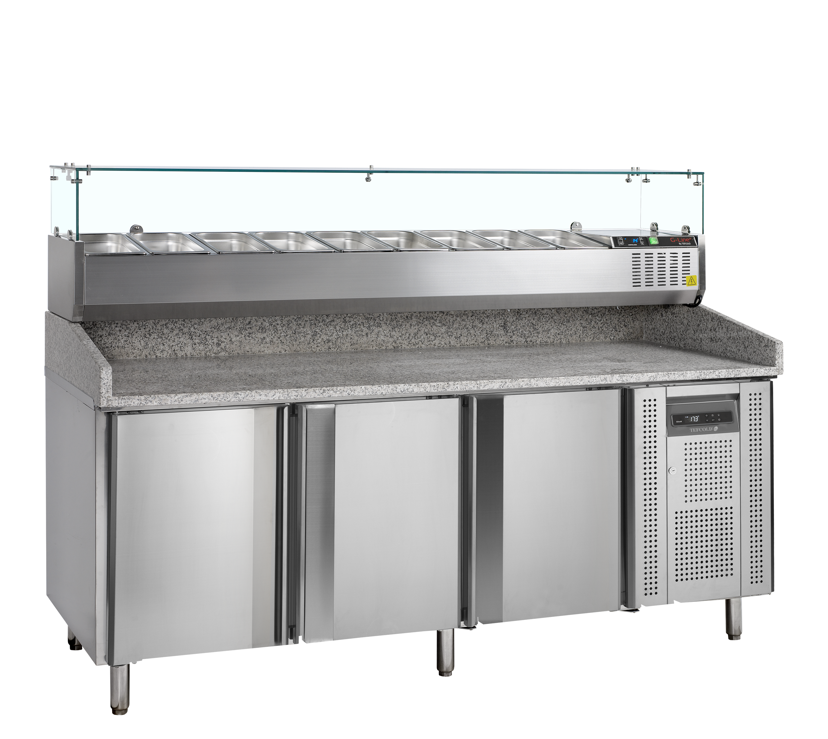 Mesa de Pizza Refrigerada Inox c/ Vitrine GN1/3 2045mm