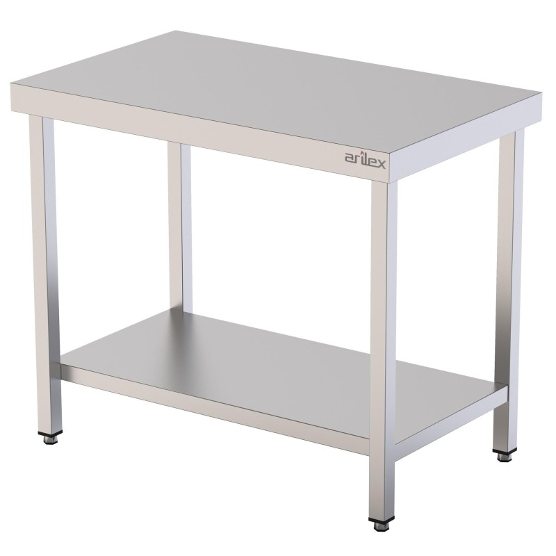 Mesa de Trabalho Central Inox AISI 304 c/ Prateleira 1000x600mm