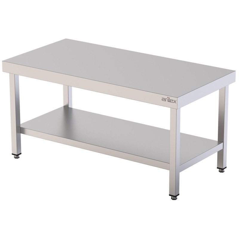 Mesa de Trabalho Central Baixa Inox c/ Prateleira 700x600x600mm