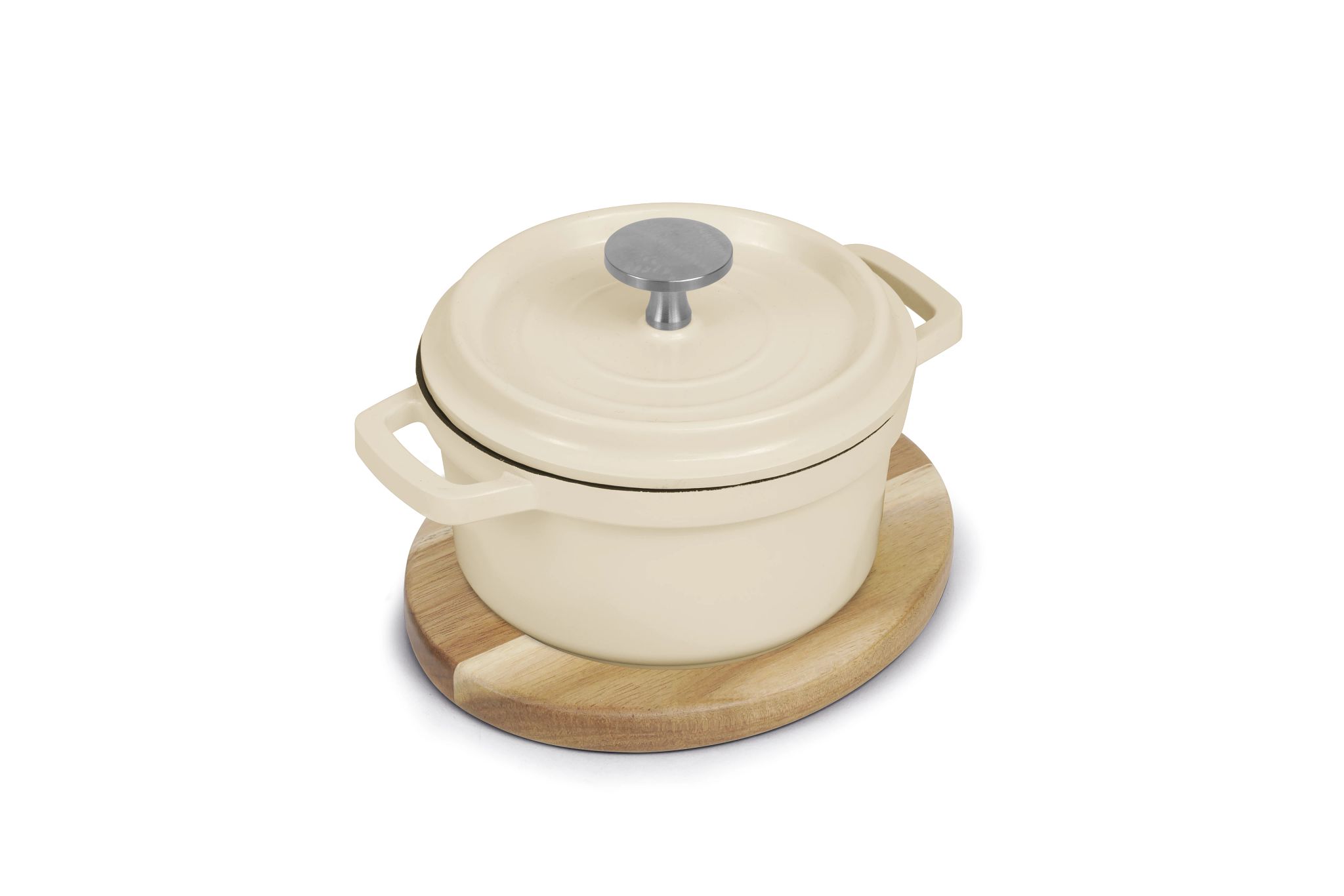 Mini Caçarola Branca com Tampa e Base de Madeira 0.24L