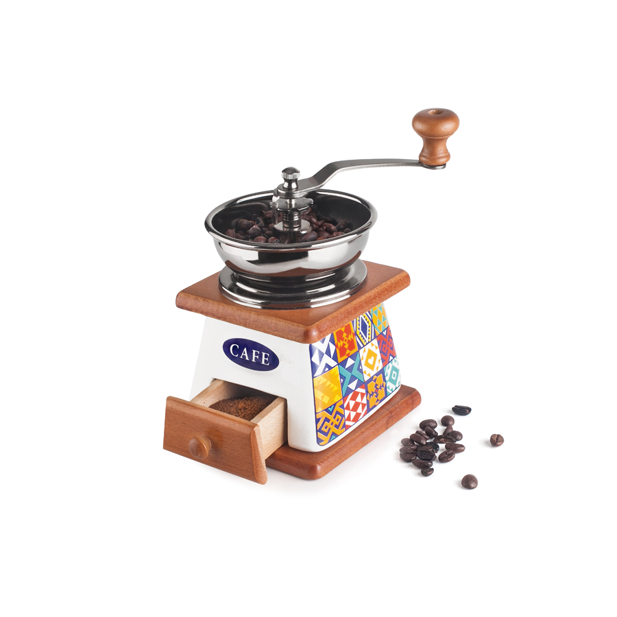 Moinho de Café Manual em Cerâmica e Madeira para Moagem Fresca