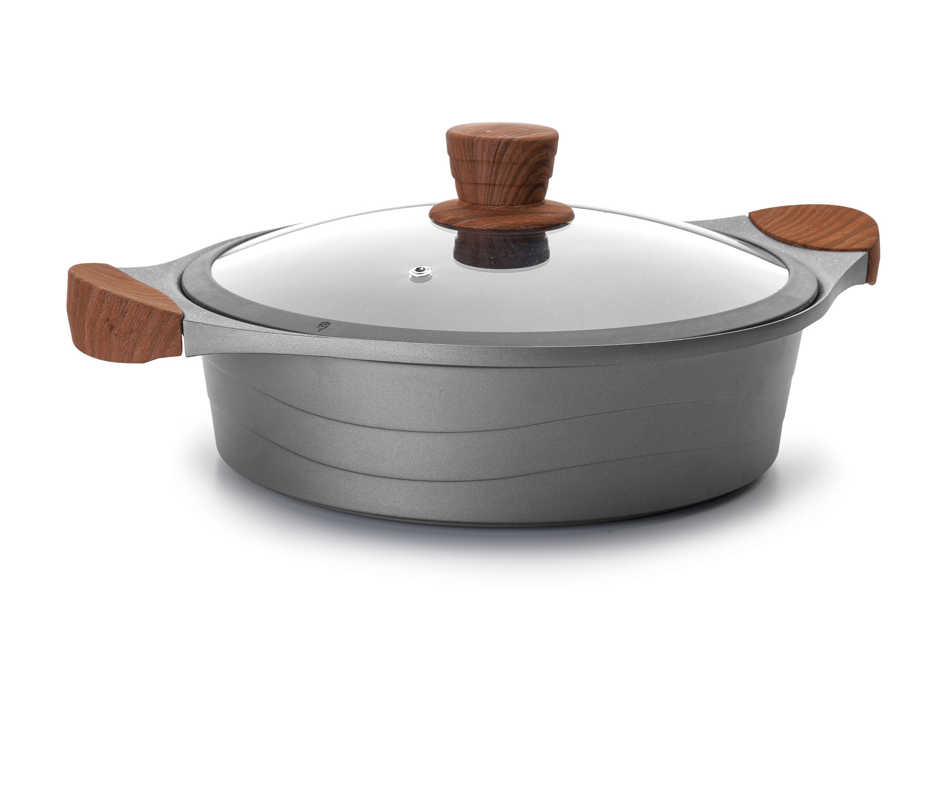 Panela Baixa Alumínio Fundido 4 L com Tampa Vidro 28 cm