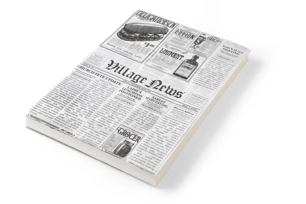 Papel antigordura com impressão jornal 200x250mm