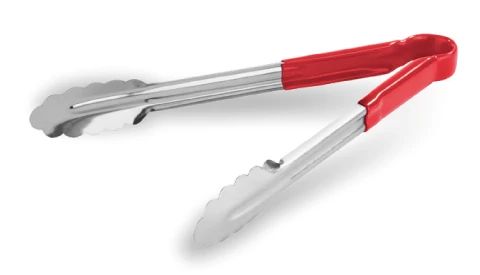 Pinças Festoneadas Aço Inoxidável 24 cm com Cabo PVC Vermelho