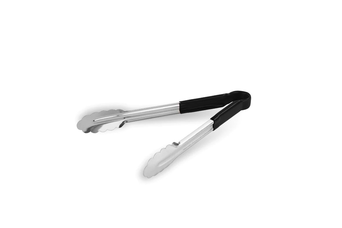 Pinças Festoneadas Aço Inoxidável 24cm Cabo PVC Preto