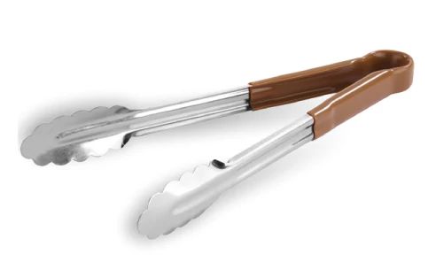 Pinças Festoneadas Aço Inox 24 cm Cabo PVC Castanho