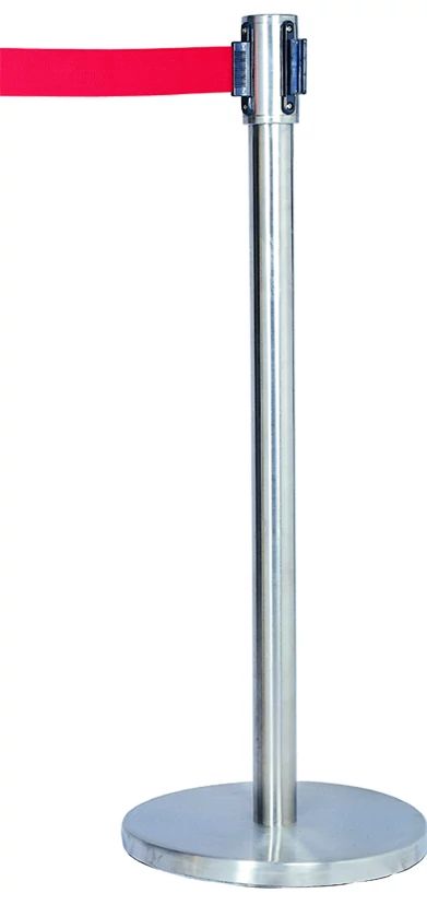Poste Separador de Filas Aço Inox Espelhado c/ Fita Vermelha 200 cm