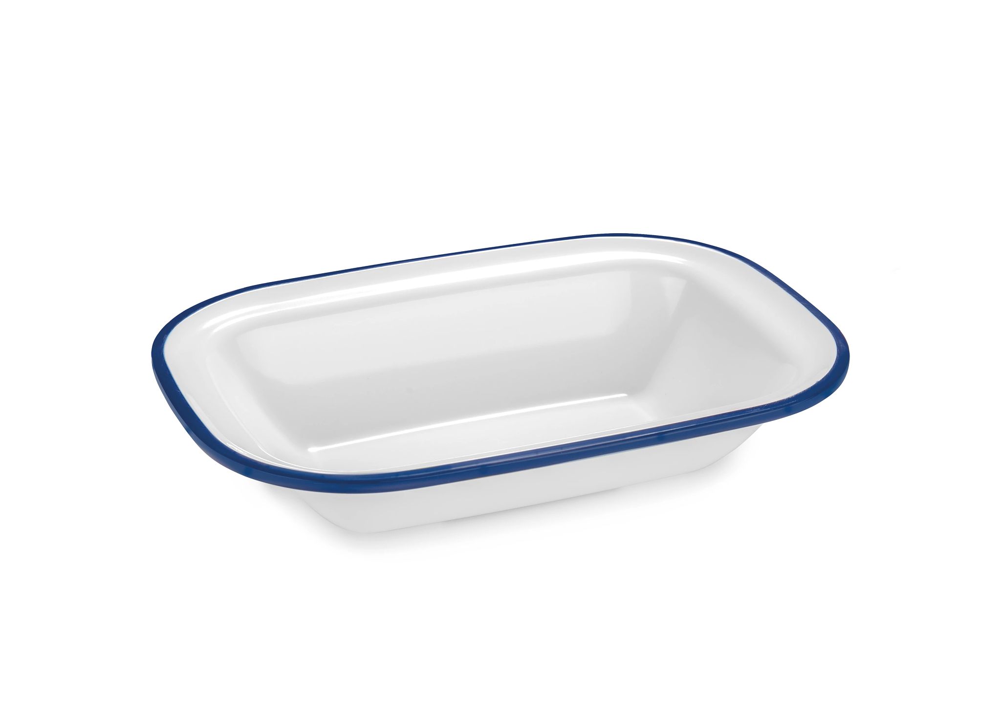 Travessa Retangular Melamina 20 cm Branca Borda Azul para Buffet