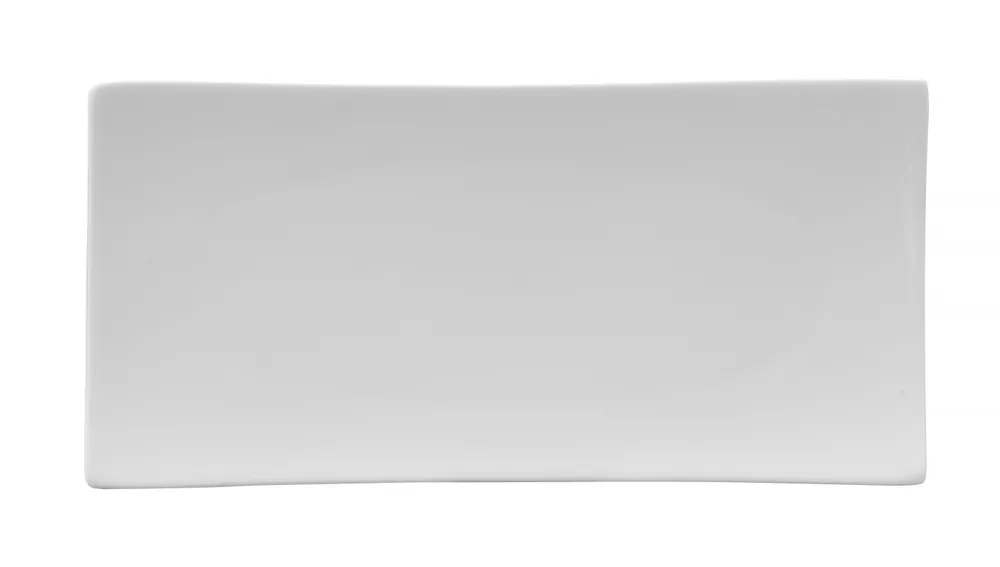 Prato Retangular de Porcelana Branco Creme 352x146x40mm