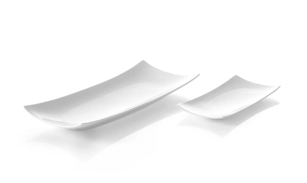 Prato Retangular de Porcelana Branco Creme 352x146x40mm