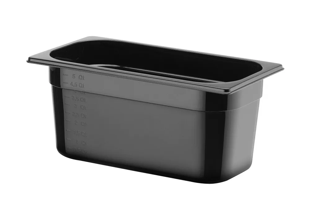 Recipiente Gastronorm GN 1/3, 5,7L, Policarbonato Preto, 150mm Profundidade