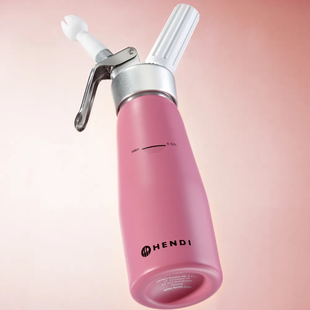 Sifão para Natas HENDI 0,5L Rosa Pastel - Dispensador de Chantilly Profissional