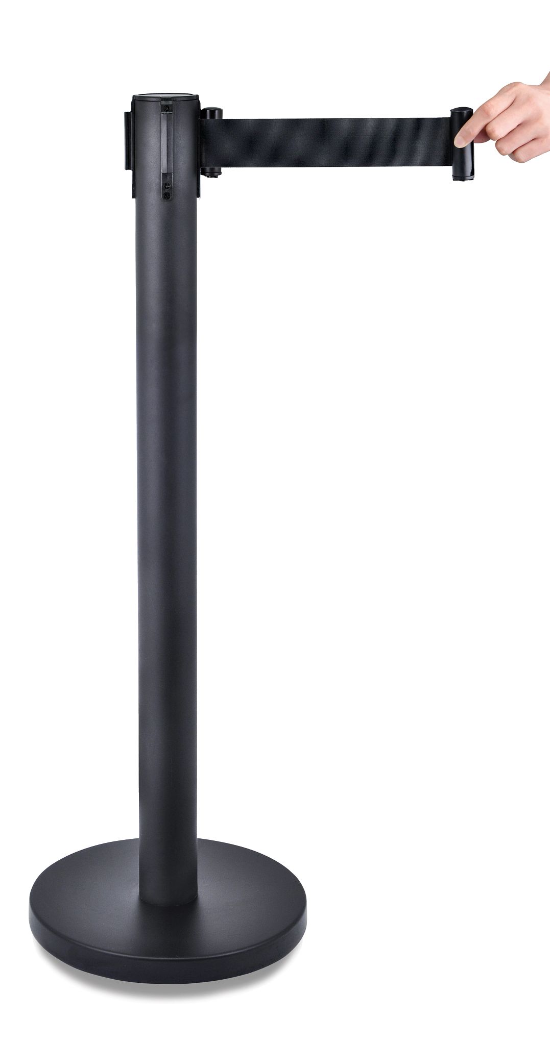 Poste Separador com Fita Retrátil Preto 90cm