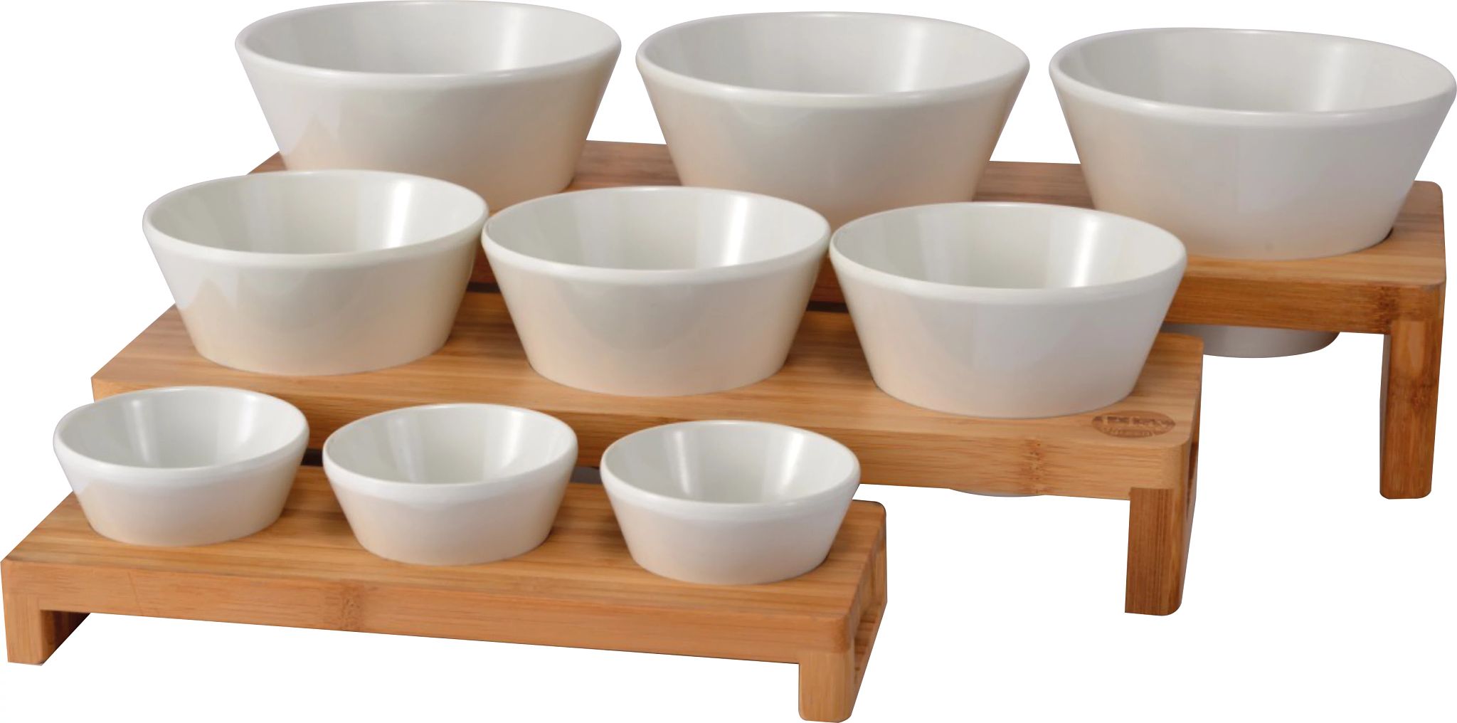 Expositor Buffet Bambu com 3 Taças Melamina Brancas 1.1L