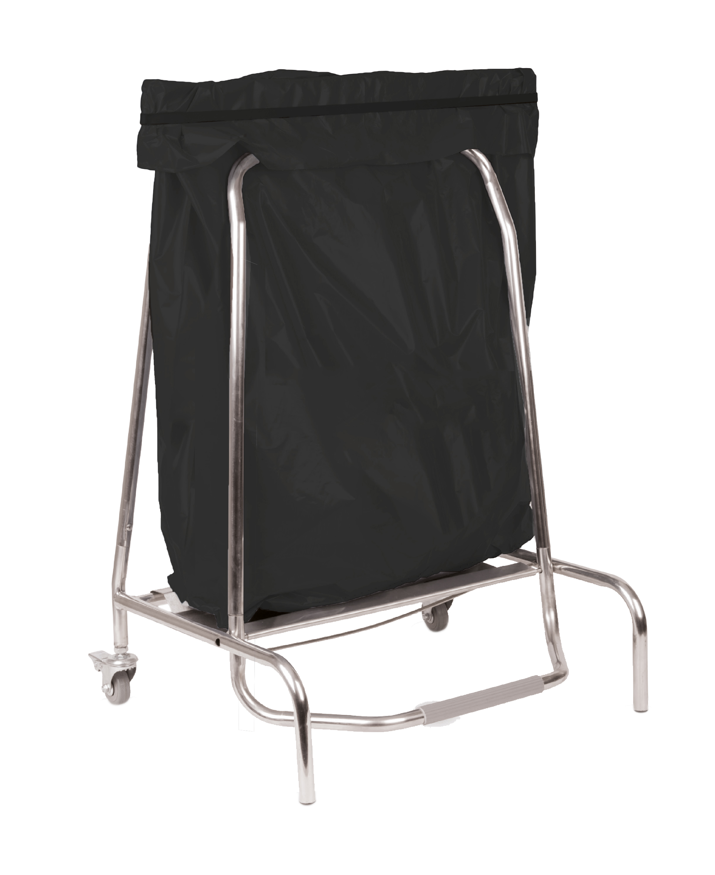 Suporte saco lixo profissional 80L em aço inox com pedal e rodas