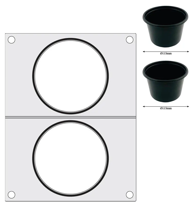 Tabuleiro para Seladora Térmica, 2 Recipientes Sopa Ø115mm