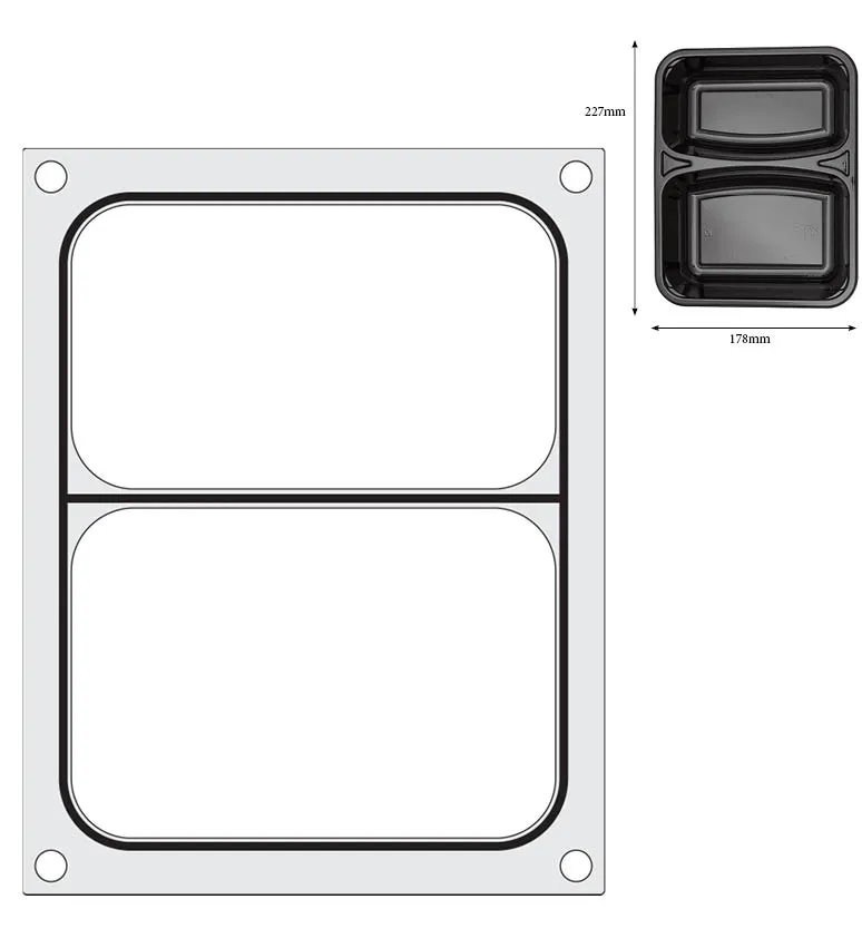 Tabuleiro para Seladora Térmica, 2 Compartimentos, 227x178 mm