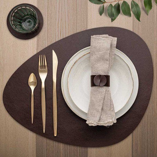 Toalhete de Mesa Individual 45x35 cm Couro Reciclado Castanho