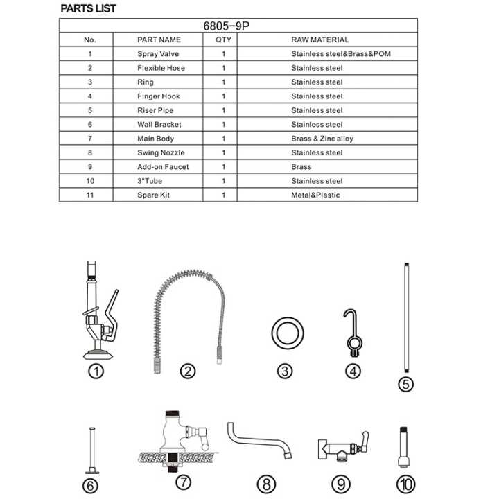 Torneira Ducha de Pré-Lavagem 1 Água com Cano para Cozinha