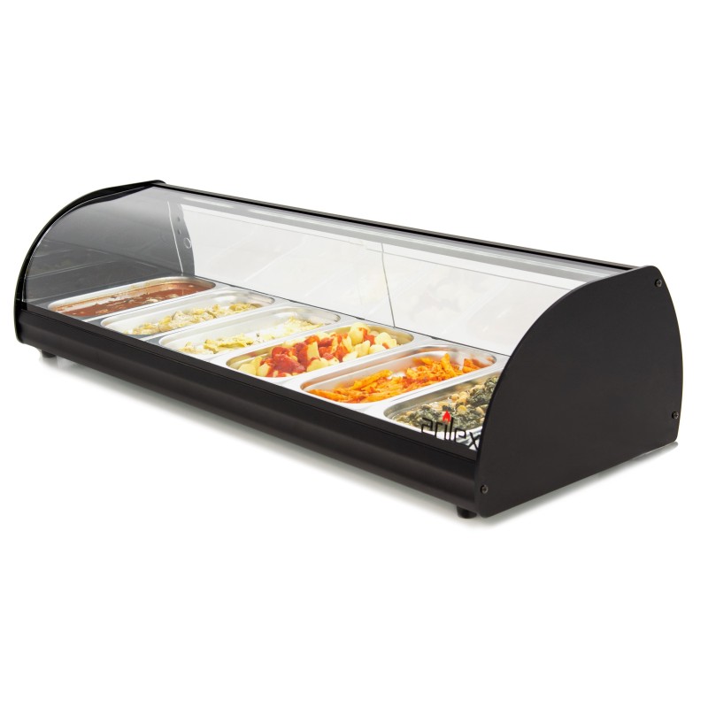Vitrine Expositora Aquecida 6 GN 1/3, Vidro Curvo LED