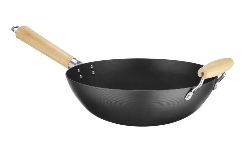 Wok Profissional Aço Carbono, Pega em Madeira – ⌀324mm