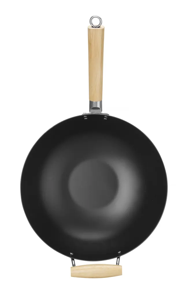 Wok Profissional Aço Carbono, Pega em Madeira – ⌀324mm