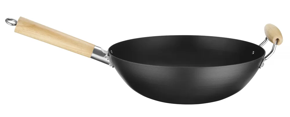 Wok Profissional Aço Carbono, Pega em Madeira – ⌀324mm
