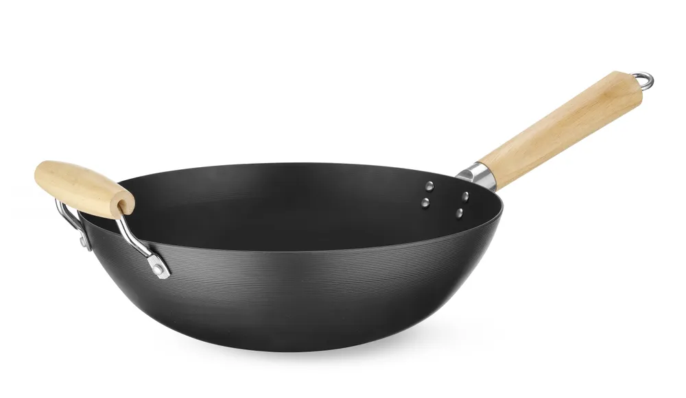 Wok Profissional Aço Carbono, Pega em Madeira – ⌀324mm