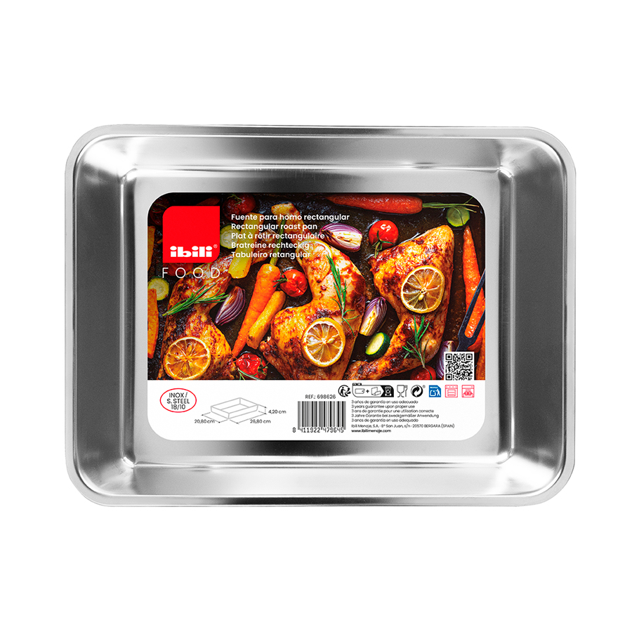 Assadeira Retangular para Forno Inox 18/10 - 352x270x61 mm