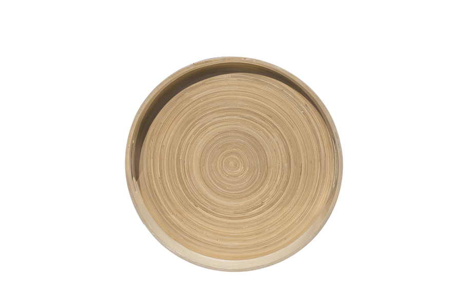 Bandeja Redonda de Bambu Natural Cinzento Mate para Alimentos Secos