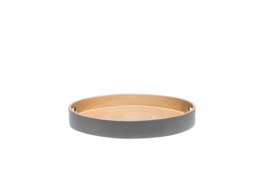 Bandeja Redonda de Bambu Natural Cinzento Mate para Alimentos Secos