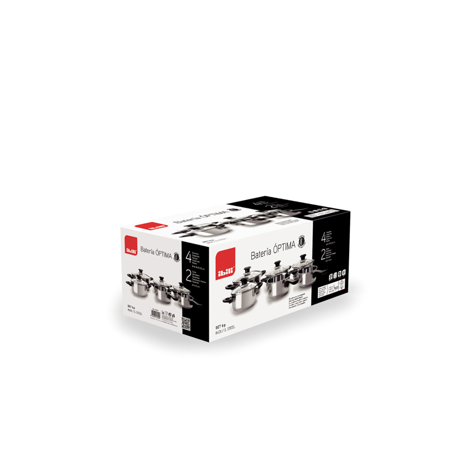 Bateria de Cozinha 6 Peças Aço Inoxidável com Tampas de Vidro