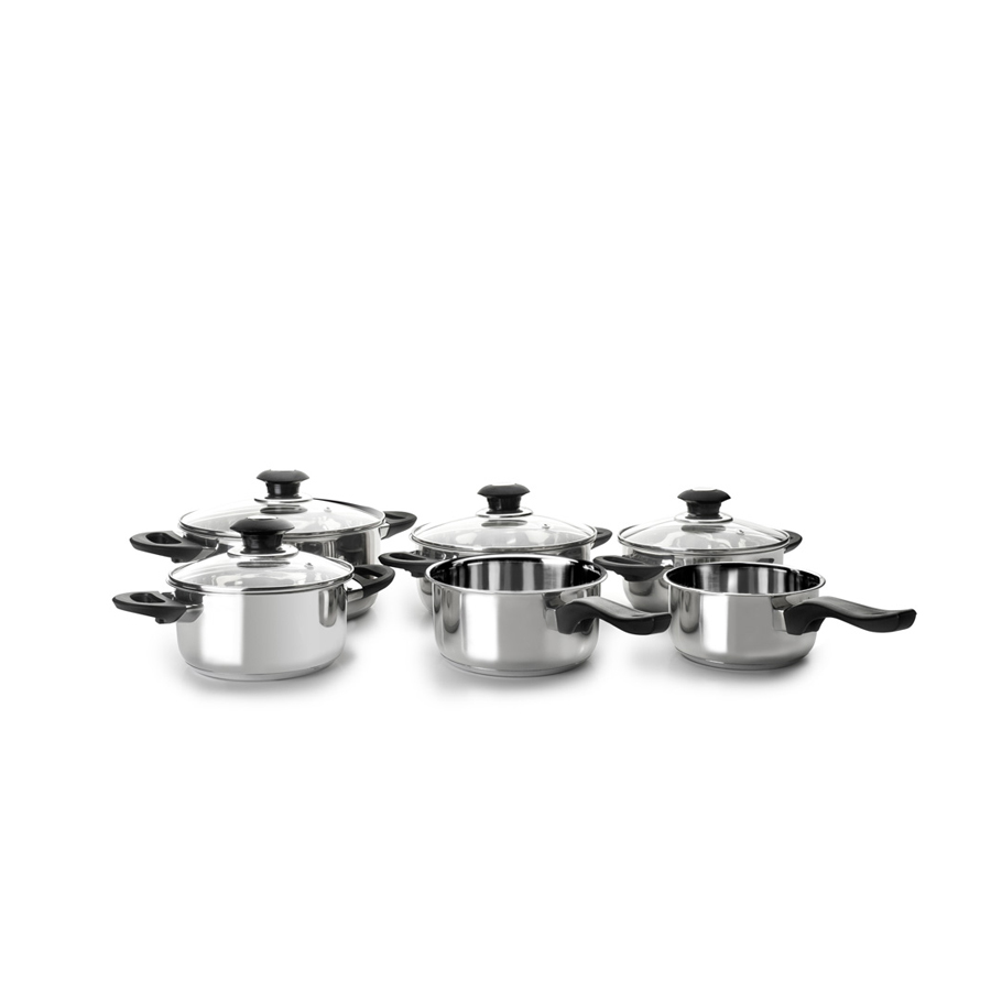 Bateria de Cozinha 6 Peças Aço Inoxidável com Tampas de Vidro