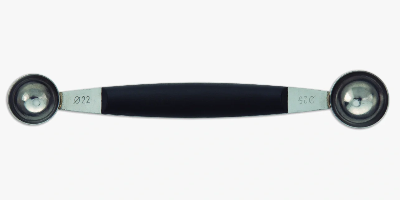Boleador Duplo de Melão Inox com Cabo de Polipropileno