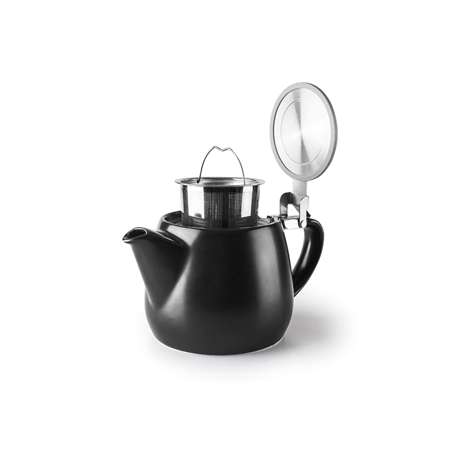 Bule de Chá Cerâmica Preto com Filtro Aço Inox