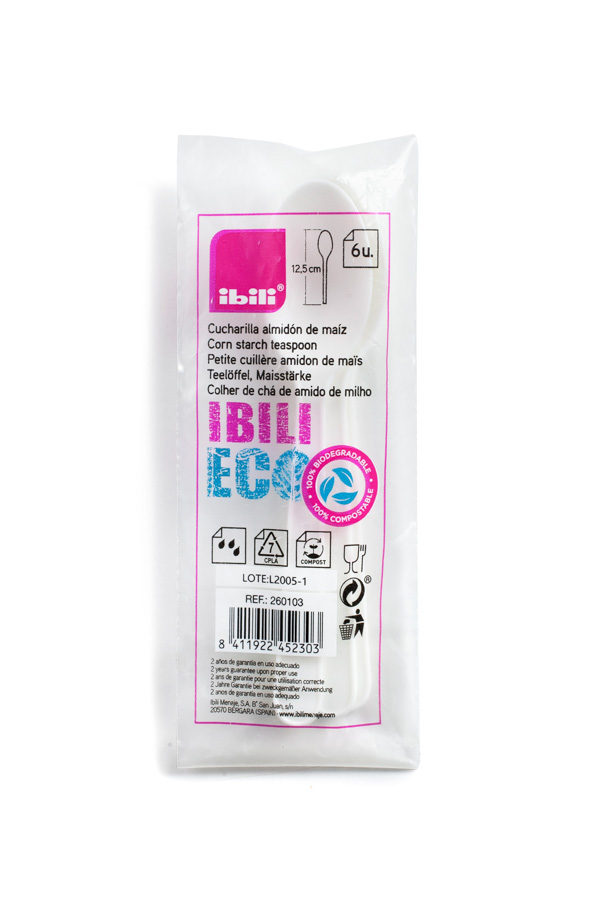 Colher de Chá Descartável Amido de Milho - Pack de 6 Unidades