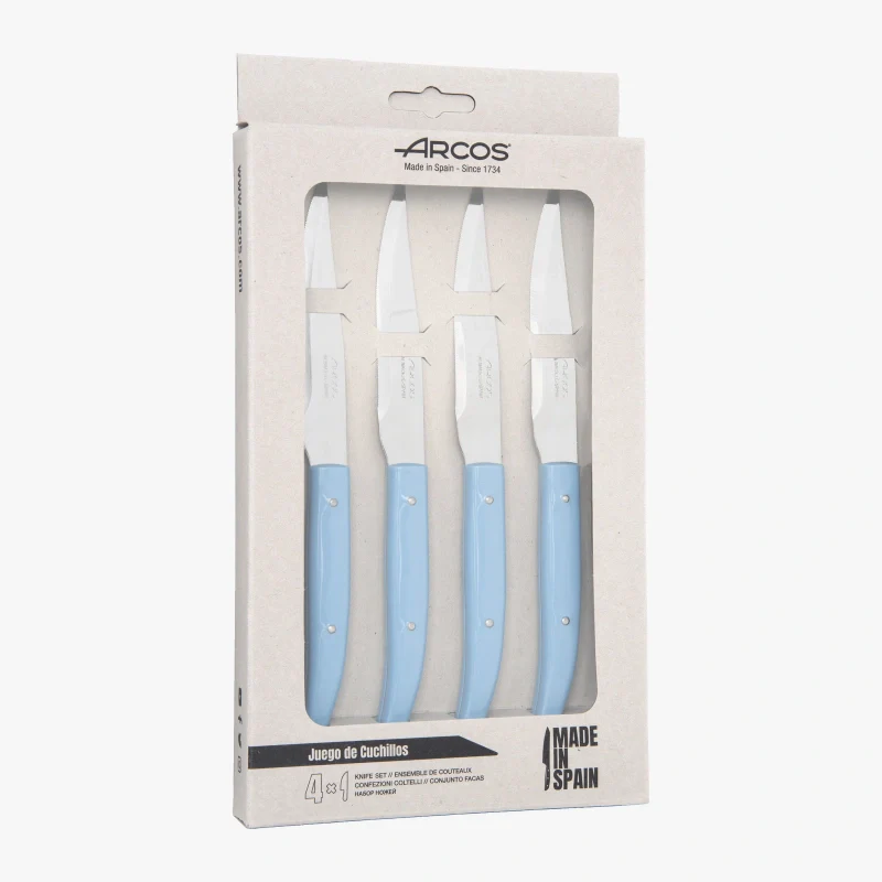 Conjunto 4 Facas de Bife Lâmina NITRUM 110mm Cabo Azul