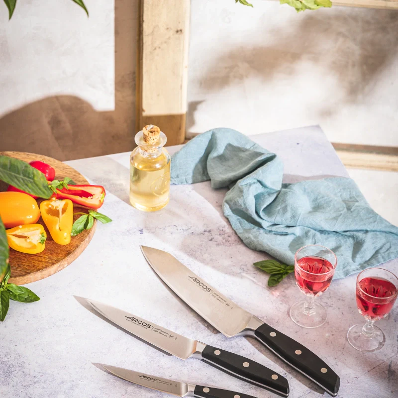 Conjunto 3 Facas Cozinha Forjadas: Chef, Santoku e Descascador
