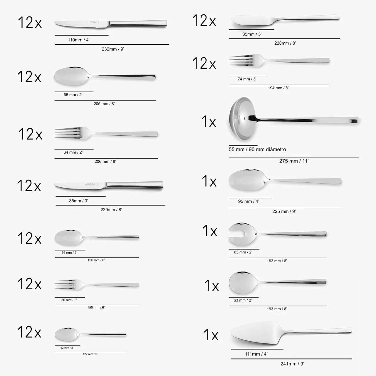 Conjunto de Talheres Completo 113 Peças para 12 Pessoas