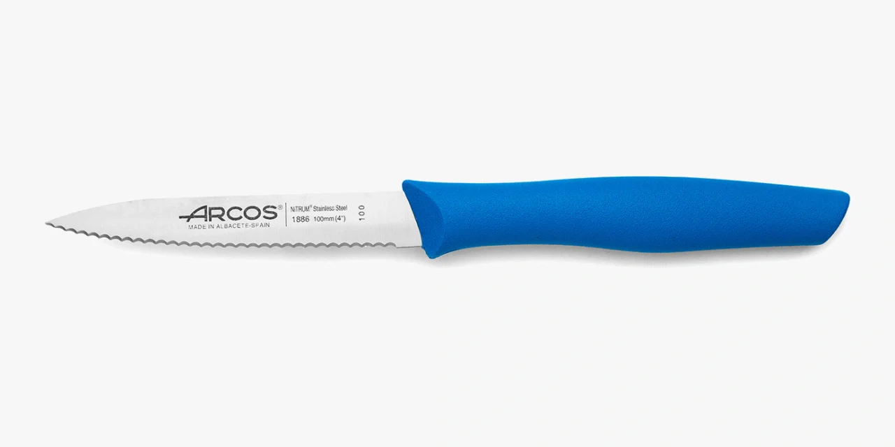 Faca de Descascar Serrilhada 100 mm – Cabo Azul Antiderrapante